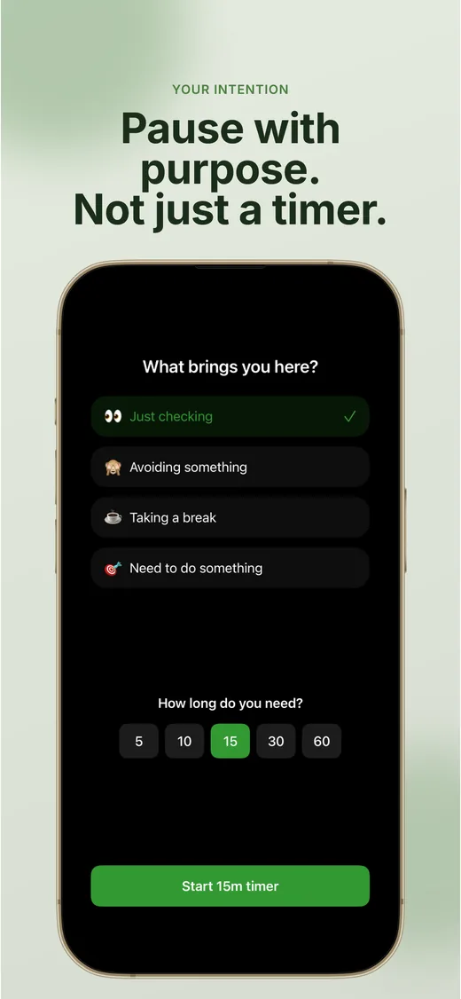 Phoneless Garden app showing the garden view with growing plants representing conscious choices